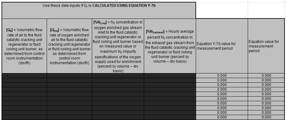 Y-7b Input Spreadsheet No Data Entry for the Black Cells